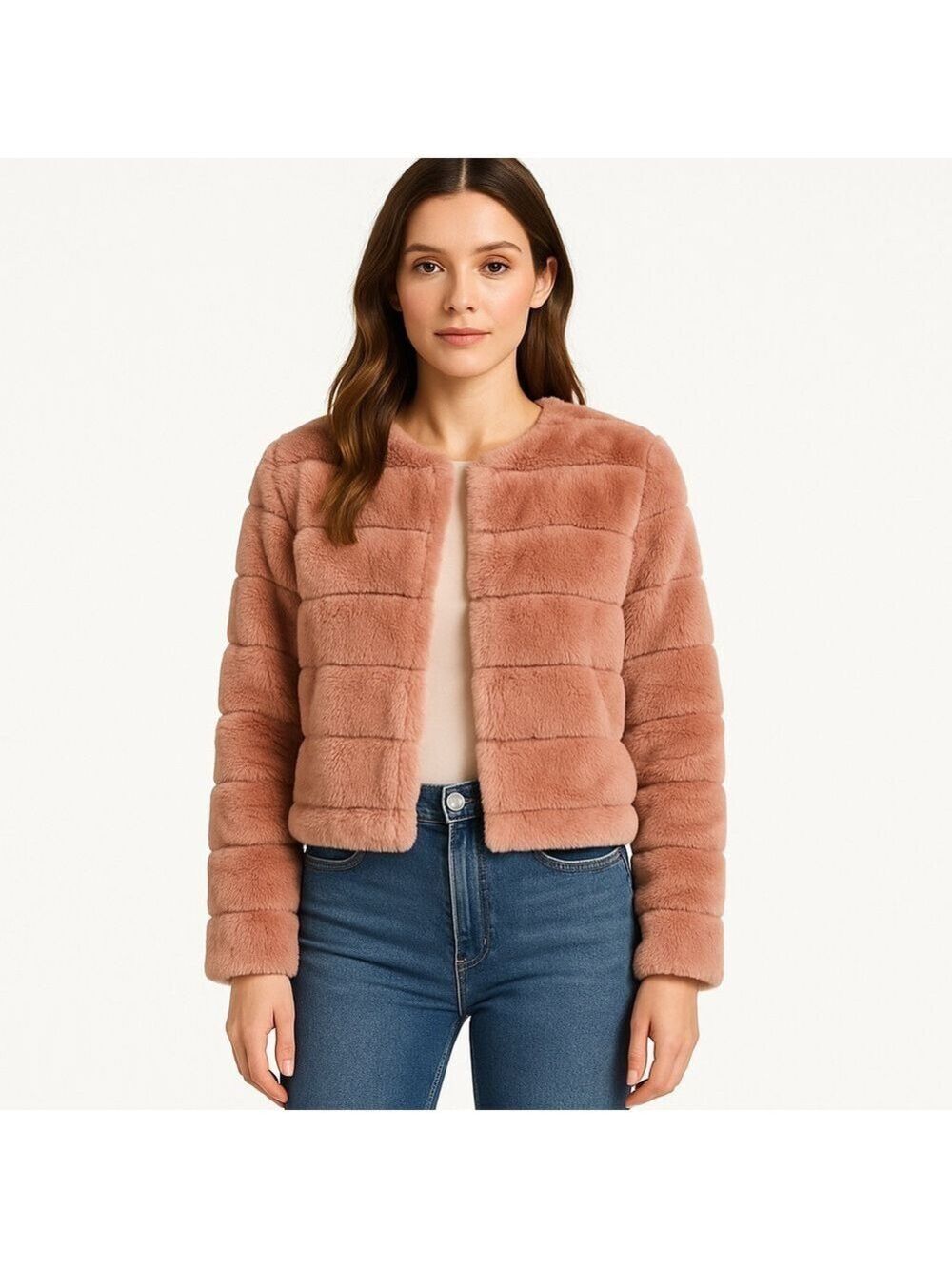 Kenar Pink Faux Fur Teddy Jacket Soft Girl Aesthetic Cozy Chic Crop Coat Medium
